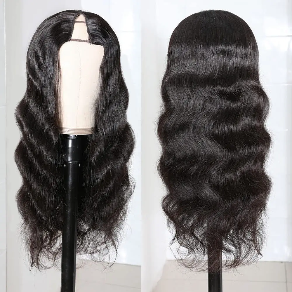 Parrucca per capelli umani con parte a V dell'onda del corpo, senza colla, pronta da indossare, parrucche brasiliane per capelli umani Remy per le donne, parrucca con densità del 180%
