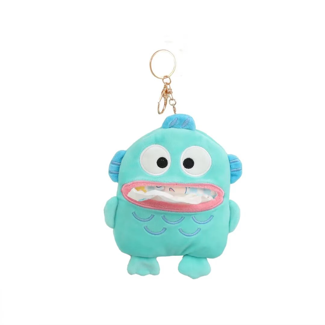 Sanrio hangyodon pingente capa de tecido peixe feio hanton conjunto de tecido pendurado saco portátil chaveiro pingente anel pendurado caixa de tecido