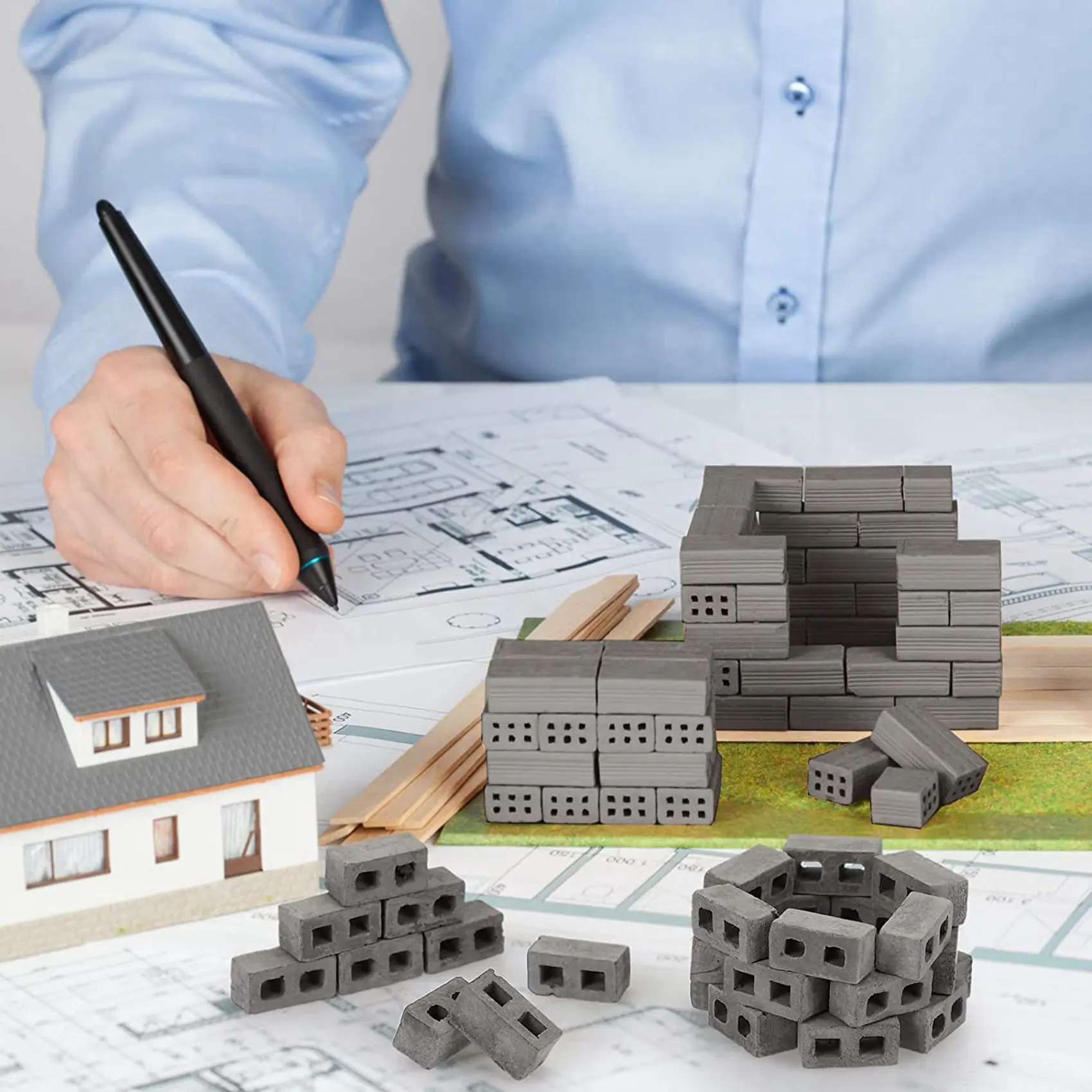 120 Packs Cinder Blokken 1/12 Schaal Mini Bakstenen Beton Miniatuur Bakstenen Kleine Landschapsarchitectuur Poppenhuis Accessoires