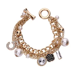 Multilayered Crystal Pearl  Charms Bracelet Boho Bangles For Women Accessories