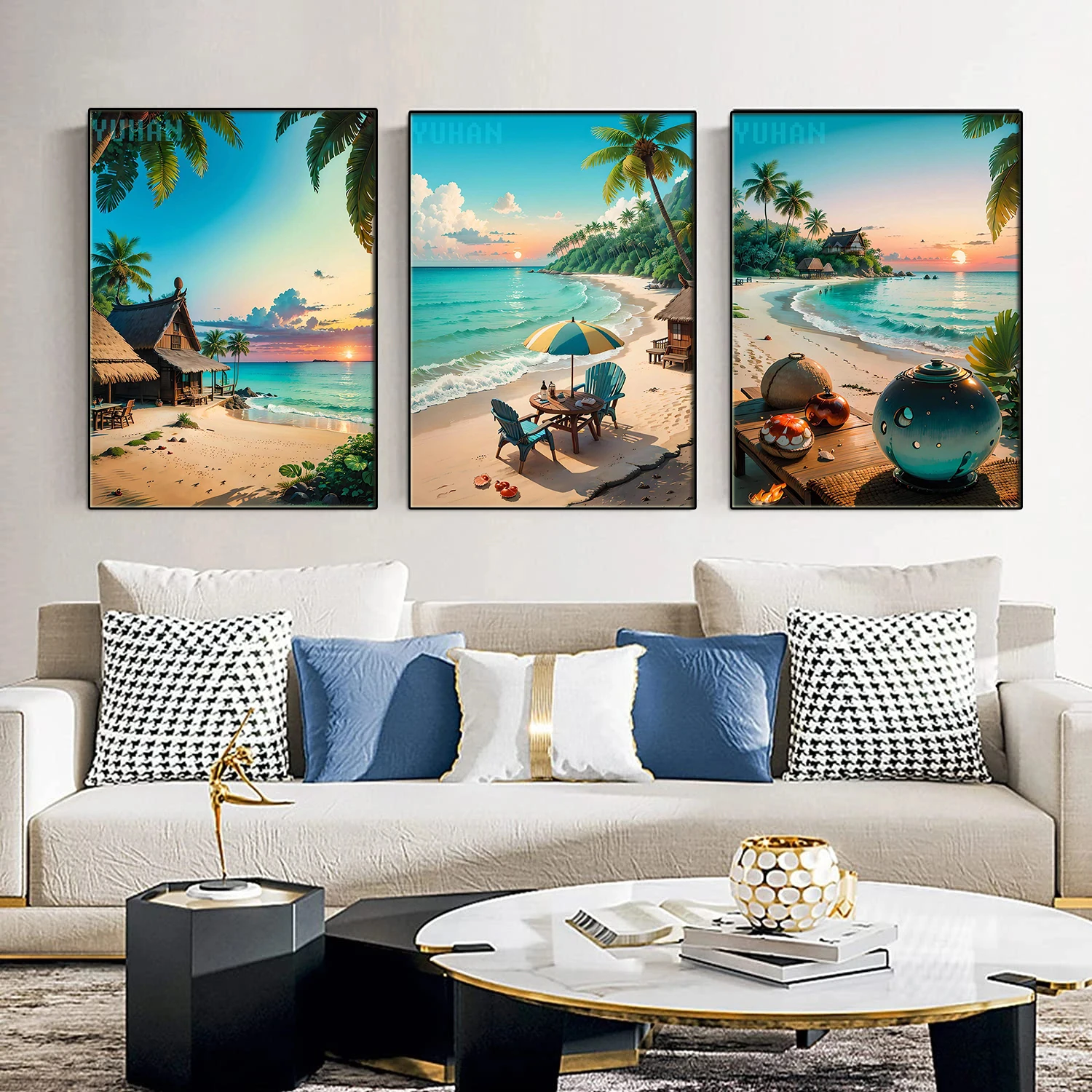 5D Beach Sea View Diamond Painting Landscape Cabin Full Drill DIY Diamond Embroidery Set Cross Stitch Mosaic Picture Home Decor