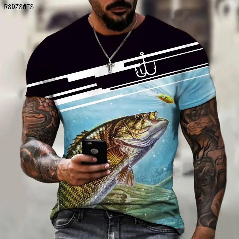 Men\'s Shirt Wild Fishing Fishing Outdoor Passion 3D Printing Printing Trendy Brand Round Neck T-shirt Casual Style Oversize 5XL