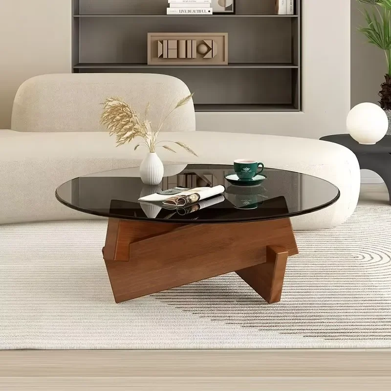 Nordic-style Solid Wood Coffee Table for Small Spaces Tempered Glass Top Modern Design for Homestay Home Furniture Trendy