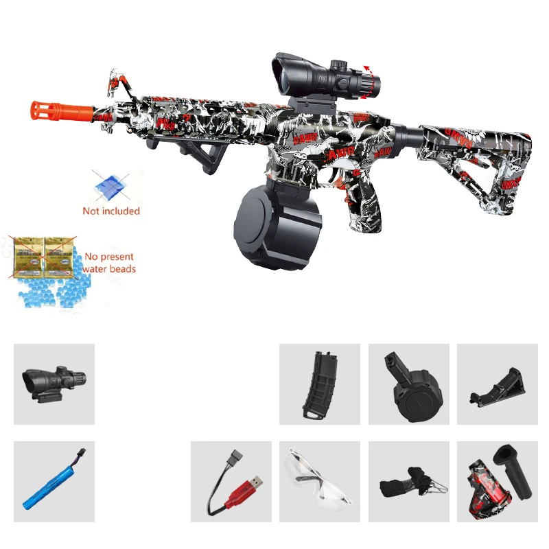 كرة جل كهربائية M4 [ترقية عالية السرعة 7.4 فولت] بندقية لعبة M4 مجمعة للغاية، مسدس كرة جل مزدوج الوضع يدوي/أوتوماتيكي للاستخدام الخارجي