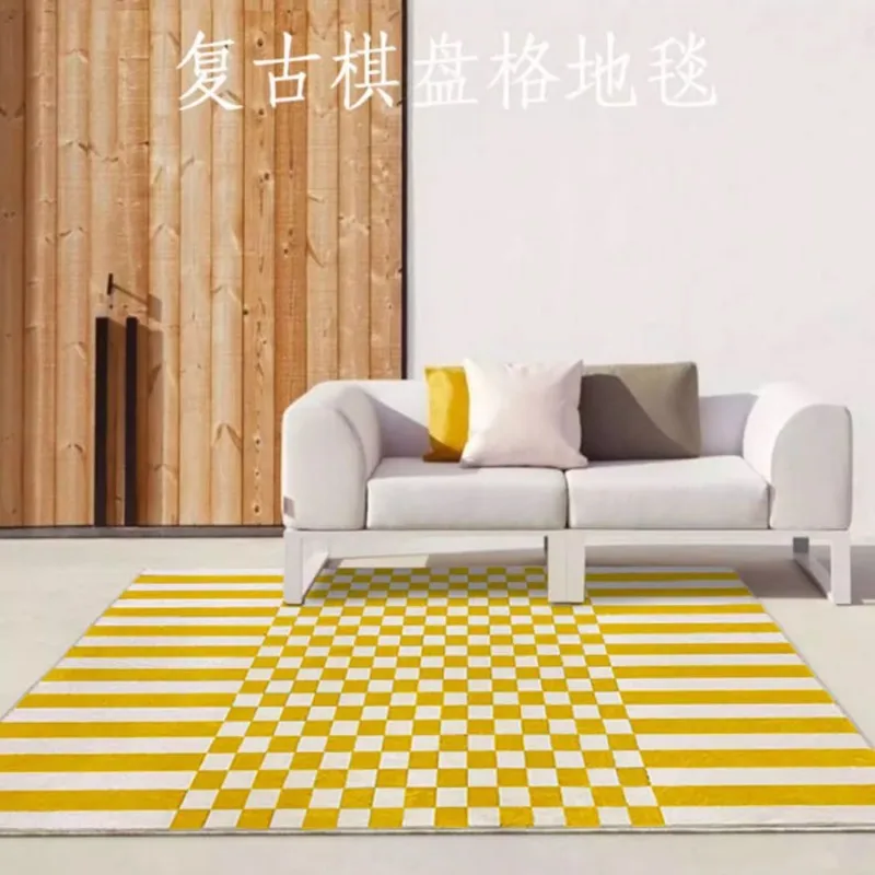 Modern Minimalist Carpets for Living Room Thick Washable Lounge Rug Checkerboard Bedroom Decor Plush Carpet Home Non-slip Mat