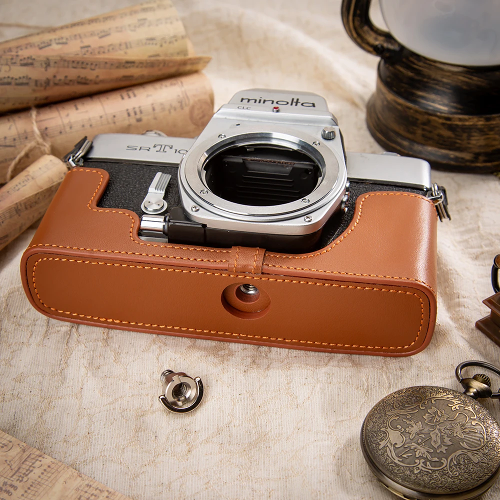 กล้องหนังแท้ครึ่งสําหรับ Minolta SRT-101 กรณี SRT-101 กระเป๋าหนังกระเป๋ากล้องป้องกันกรณีอุปกรณ์เสริมการถ่ายภาพ