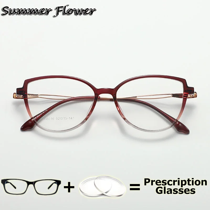 

Prescription Glasses Cat Eye Women Myopia Recipe Clear Lenses Transition Multifocal Progressive Eyeglasses Woman
