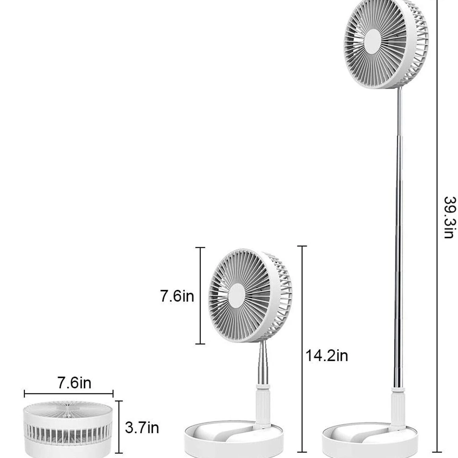 Verbesserter kompakter, faltbarer, teleskopischer, wiederaufladbarer USB-Bodenventilator – ultimativer tragbarer Standventilator mit maximalem Kühlkomfort – Ide