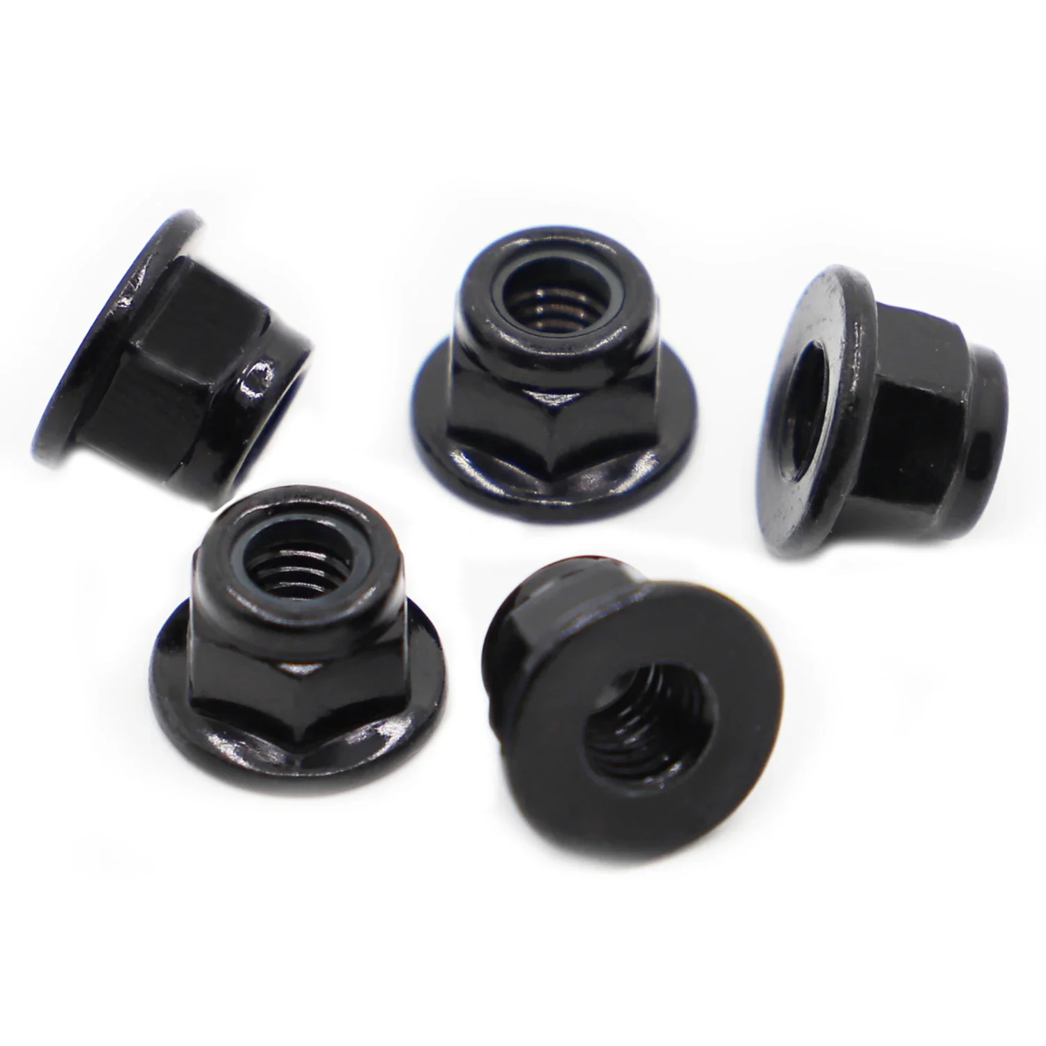 10pcs M3 M4 M5 M6 M8 Black Carbon Steel Hex Hexagon Nylon Insert Lock Flange Nut Self-locking Nylock Locknut