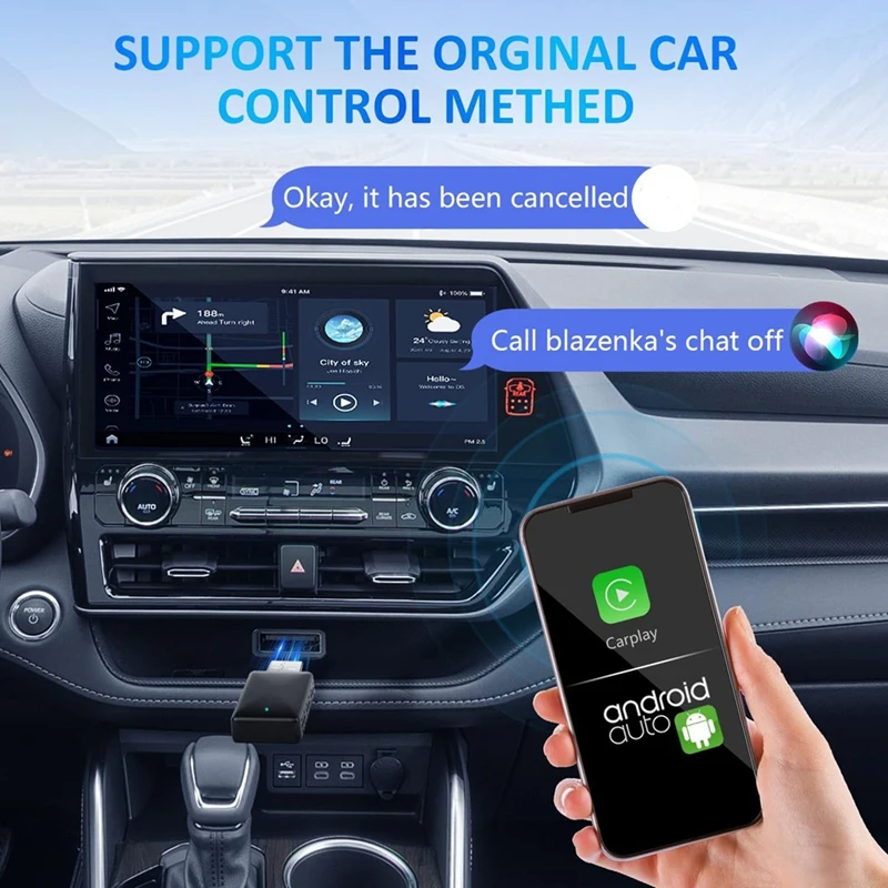 Convert Wired To Wireless Carplay Dongle Plug & Play,Bluetooth Carplay Wireless Adapter For Iphone IOS 12+ / Android 11+