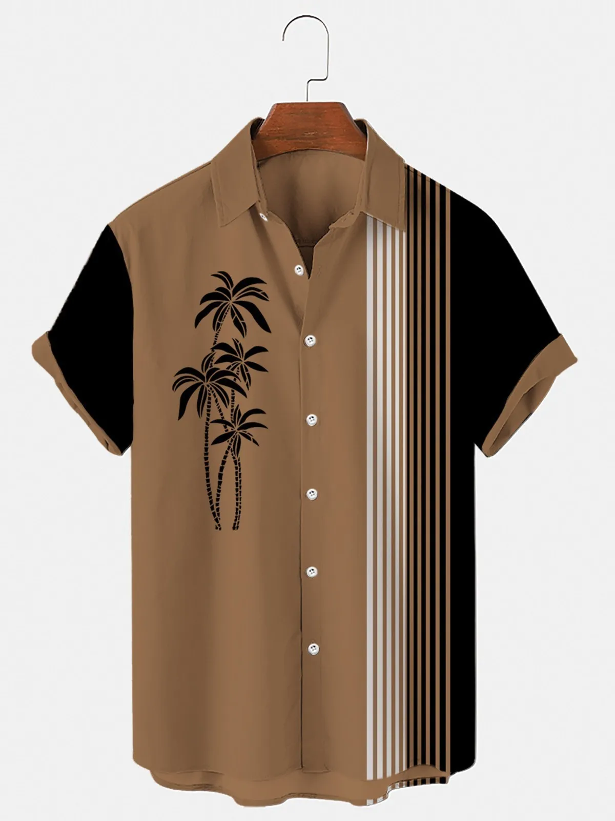

Men's Summer Short-sleeved Lapel Shirt Hawaiian Beach Coconut Tree Large Size Printed Outdoor Casual Cardigan Top Multi-color