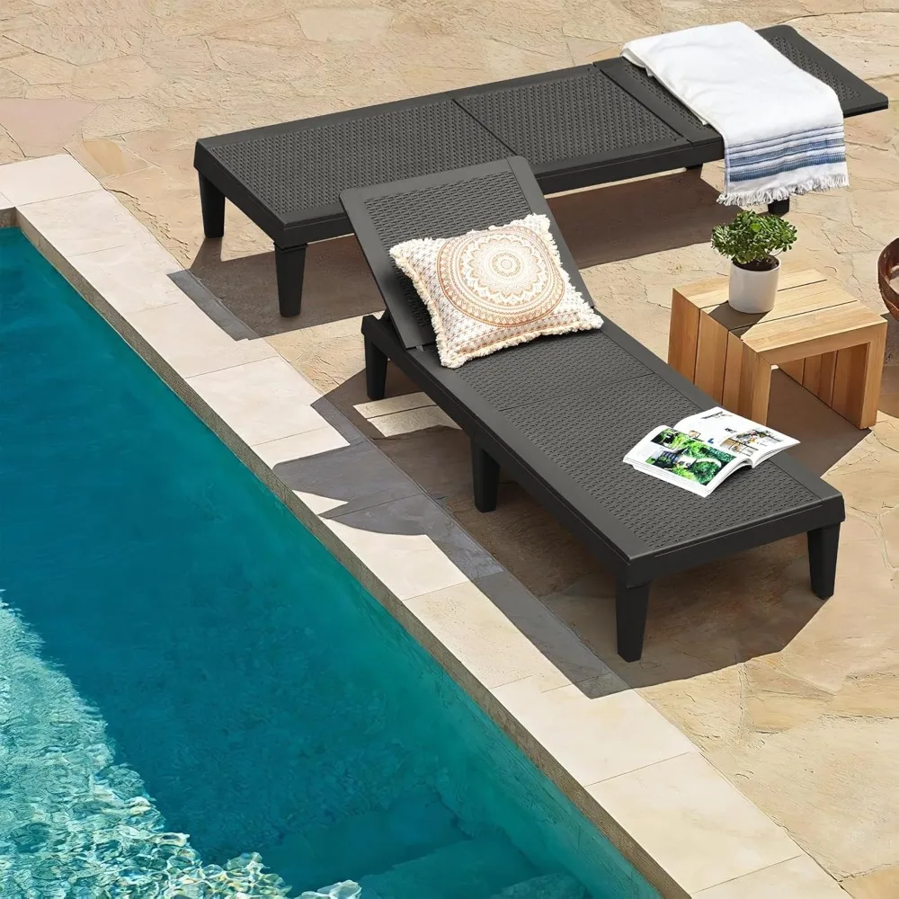

Outdoor Lounge Chairs Set of 2, Quick Assembly & Waterproof Patio Chaise Lounge with Adjustable Backrest for Poolside
