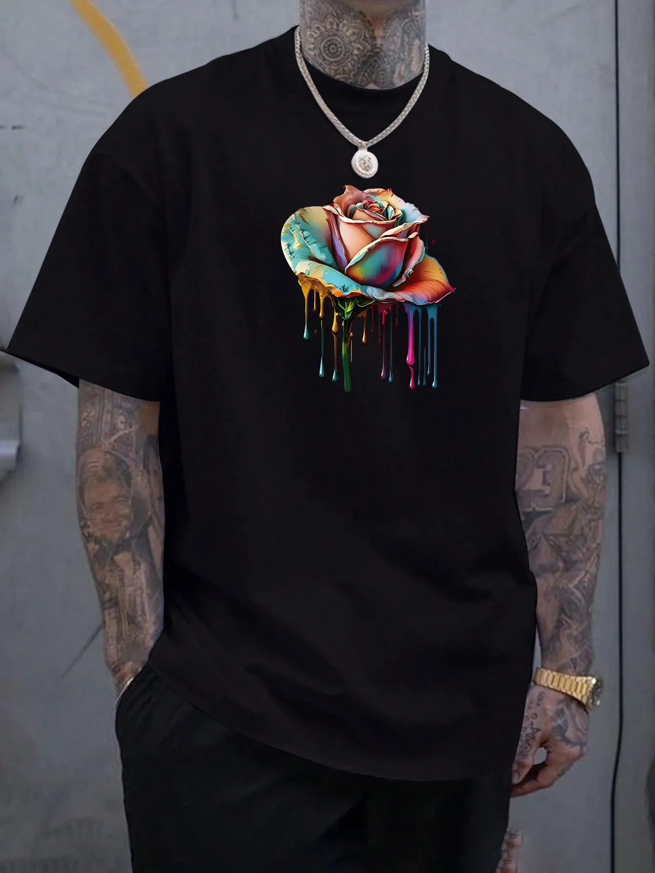 Camiseta Estampada Com Padrão Elegante Para Homens De Tamanho Grande Camiseta De Moda De Rua Com Mangas Curtas E Gola Redonda
