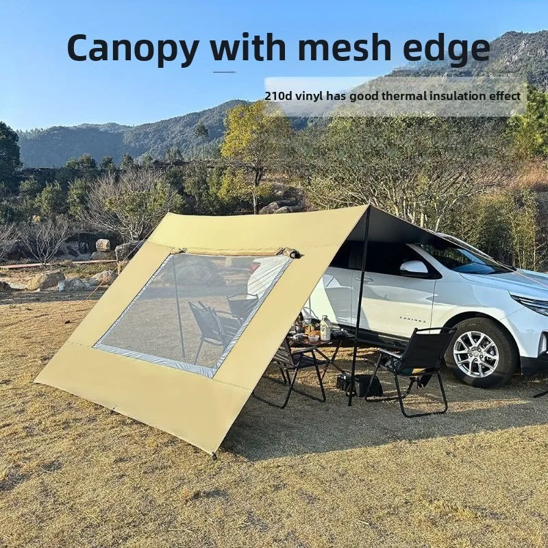 Black Vinyl Car Side Awning Tent with Insect Screen Mesh, RV Side Sun Shelter for Outdoor Camping & Road Trip