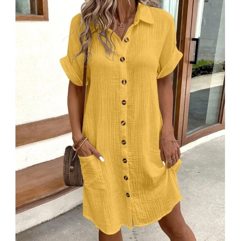 Vintage Women Solid Mini Dress Summer Fashion V-neck Three Quater Sleeve Cotton Linen Dress Ladies Casual Holiday Vestidos