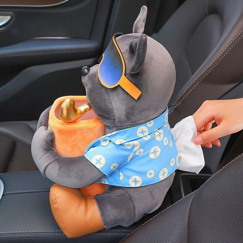 Car Mounted Creative Animal Cartoon Tissue Box Armrest Box Garbage Can 2 In 1 Tissue Bag Multi-functional Storage Bag For Car