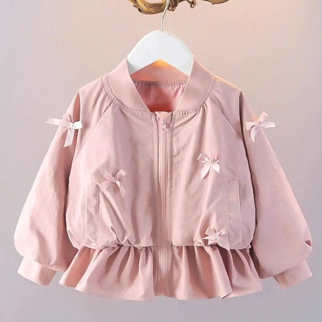 سترة بيسبول للفتيات الصغيرات للربيع والخريف بنمط جديد للأطفال بخصر غير رسمي