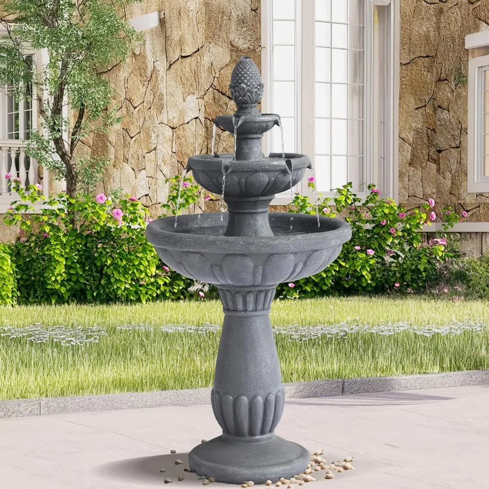 

40.6 High Large Italian Outdoor Water Fountain, 3-Tier Standing Bubbler Waterfalls Fountain with Pineapple Top and Roman Pillar