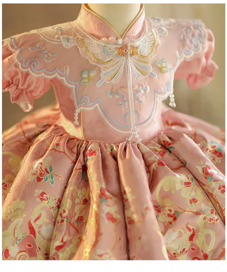 Baby Girl Princess Kids Dresses Summer Chinese embroidery Luxury Girls' Chinese Style 1st birthday Banquet Party Tang Dress