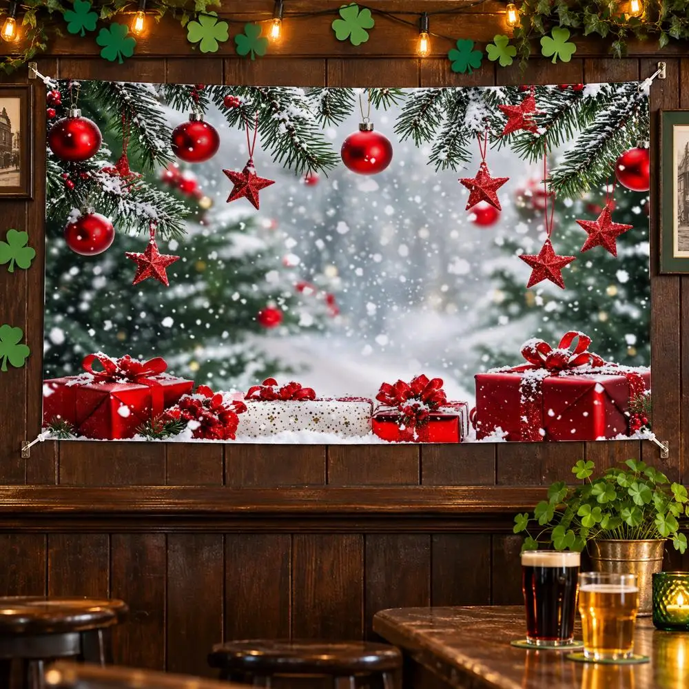 Red Bauble Snowfall Flags Aesthetic Wall Room Decor Custom Hanging Banner Background Large Living Room Bedroom Decor