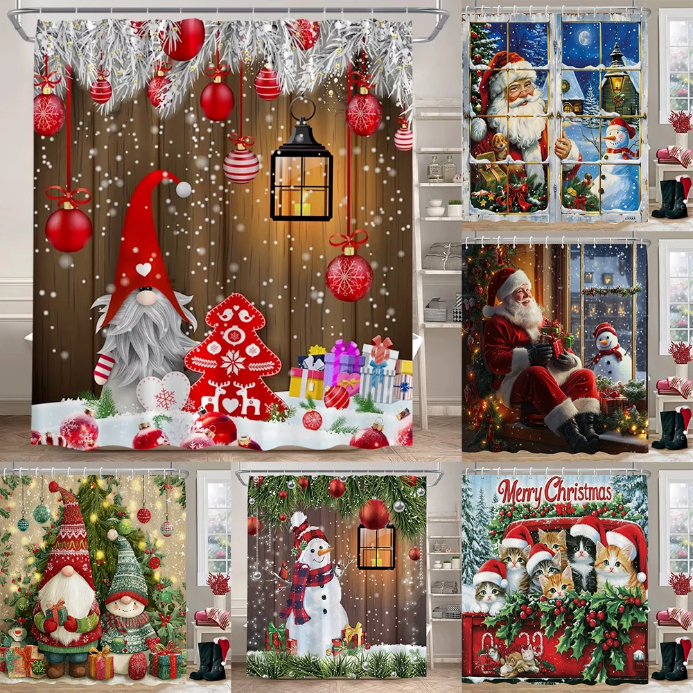 

Зимние рождественские шторки для душа: уличный пейзаж с снеговиками и снежными горами, новогодний декор для дома и ванной комнаты, комплект занавесок для душа