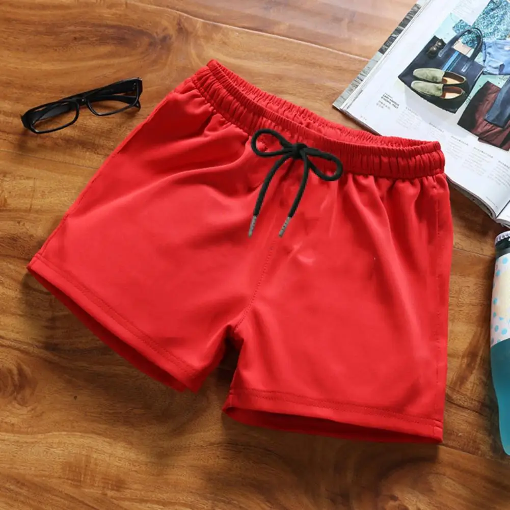 Summer Men Shorts Elastic Waist Drawstring Gym Short Pants Solid Color Wide Leg Outdoor Running Sports Shorts Streetwear
