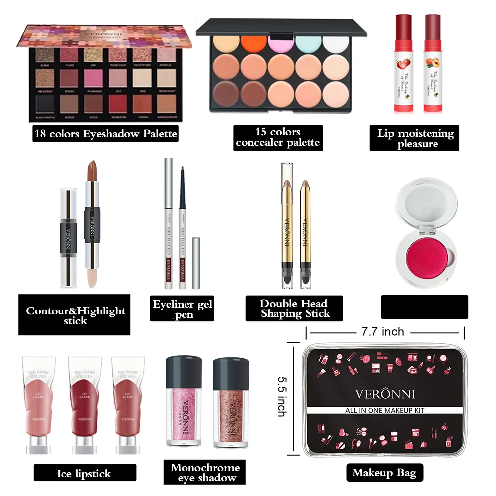 New Makeup Sets Gift Box Suit Lipstick Concealer Eyeshadow Palette Setting Powder Maquiagem Woman Cosmetic Make Up Kit