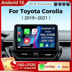 Android 16 Multimedia Player For Toyota Corolla 12 Cross 2019-2022 Carplay Android Auto Car Radio Stereo 4G Wifi GPS DSP 48EQ BT