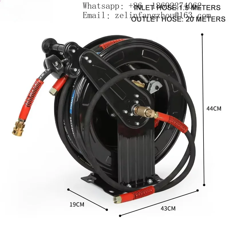 CAVITT 20m 3/8 Inch High Pressure Retractable Rewind Hose Reel Cold Rolled Steel for Industrial Water Grease Commercial