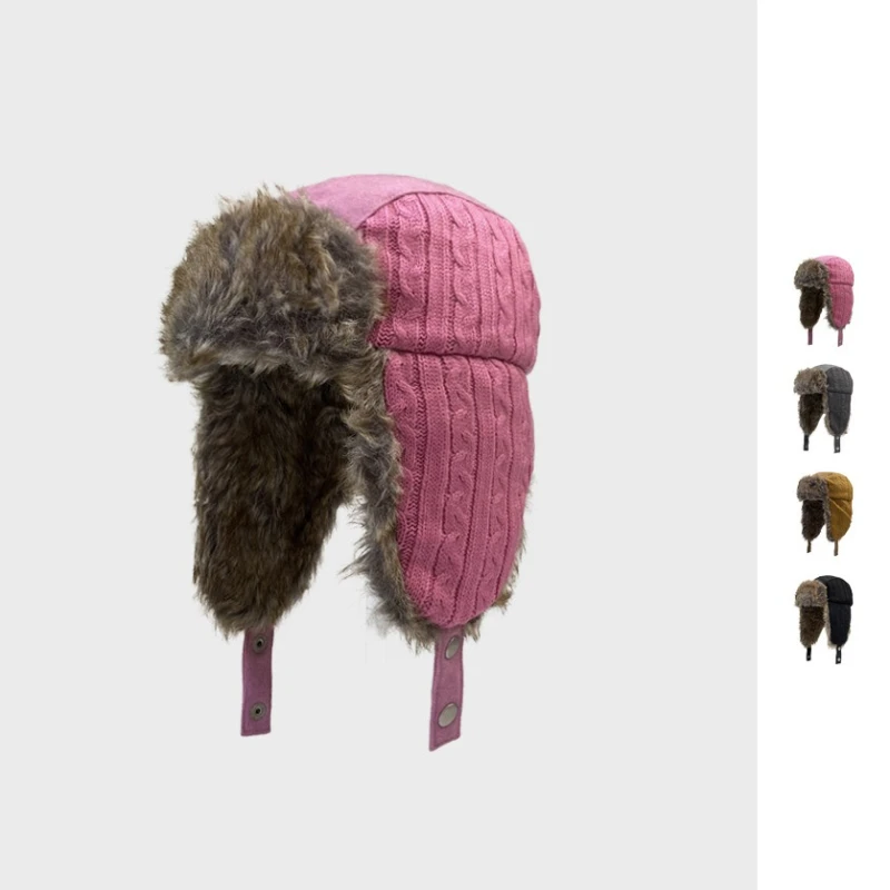 

Vintage Versatile Fried Dough Twists Lei Feng Hat Women's Winter Thickened Outdoor Ski Cycling Ear Protection Hat Tide