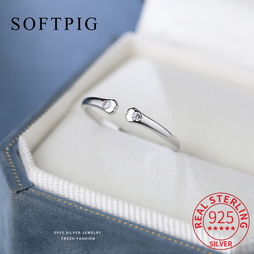 

SOFTPIG Real 925 Sterling Silver Zircon Cat Claws Adjustable Ring for Women Classic Animal Fine Jewelry Trendy Accessories