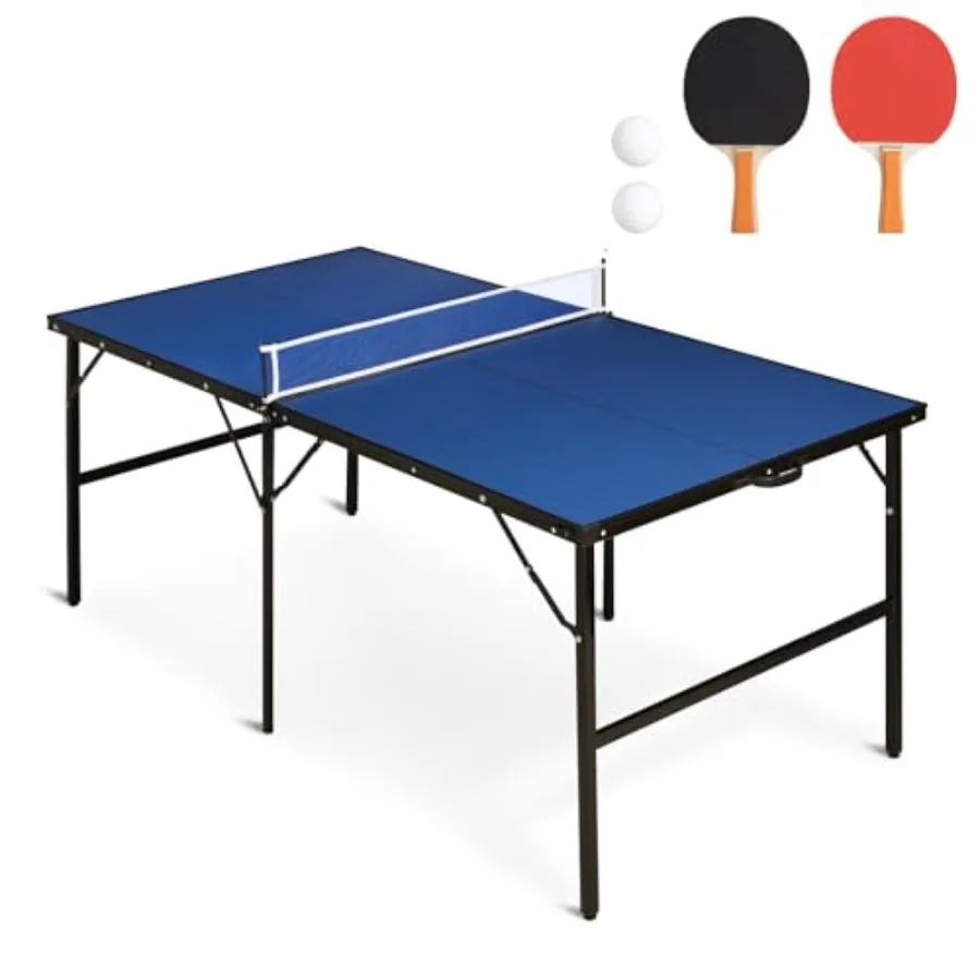 

Портативный стол для пинг-понга среднего размера 6x3 футов, складной стол для настольного тенниса в помещении и на открытом воздухе с 2 веслами, 2 мячами, игровая сетка и регулируемая