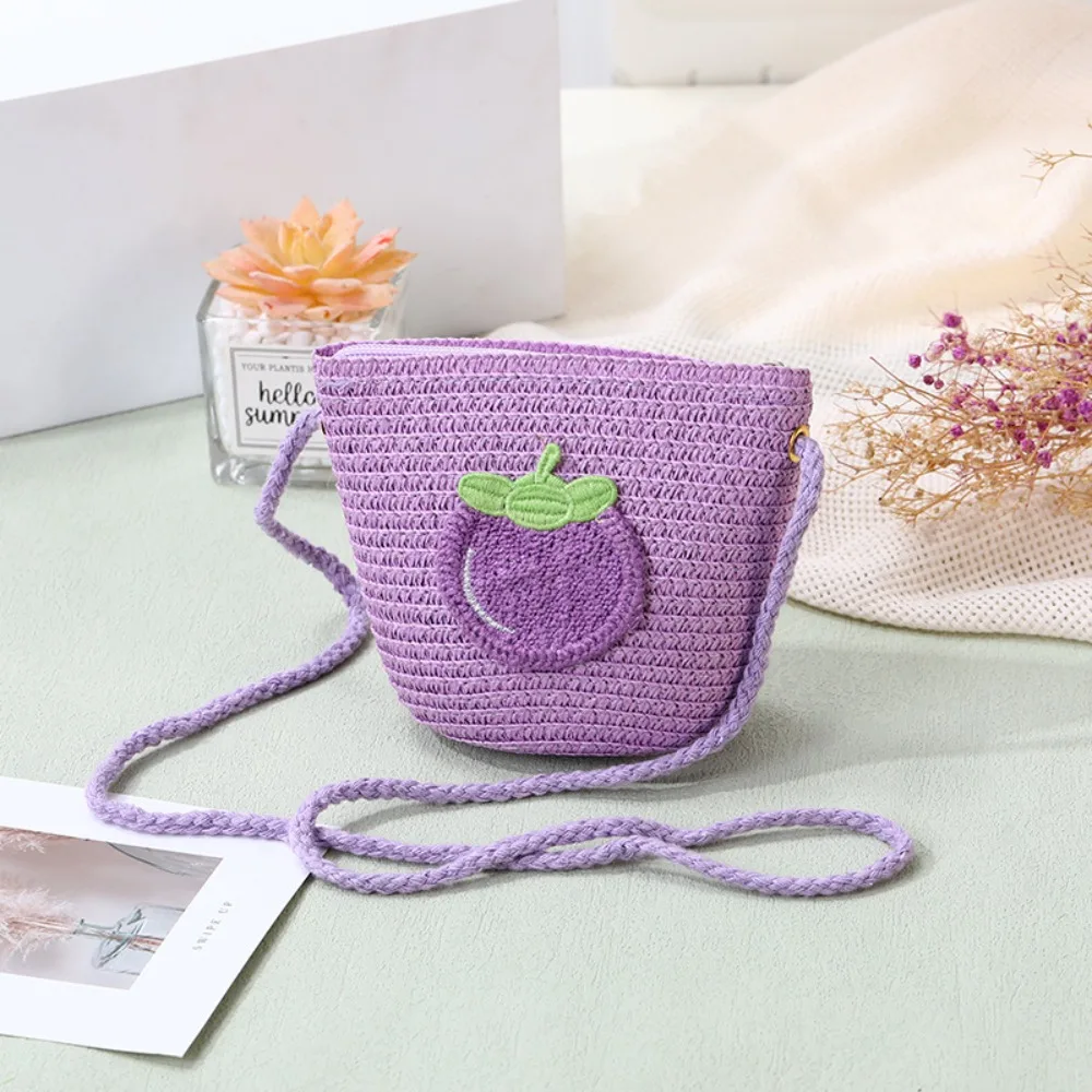 

Детская повседневная сумка через плечо ручной работы из соломы, милая мини-сумка-мессенджер в форме баклажана, кошелек для монет, модная детская сумка кросс-боди