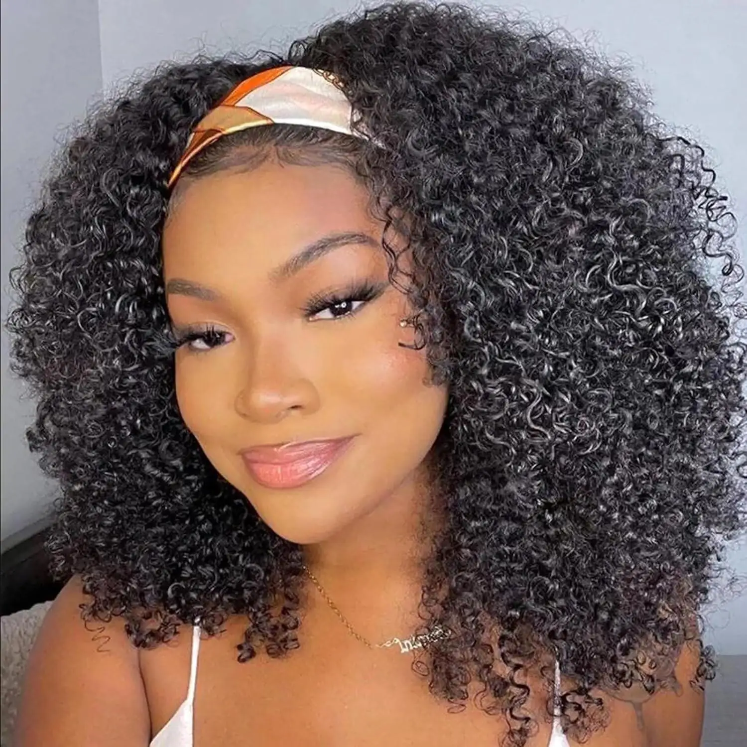 Kinky Curly Headband Wigs Brazilian Hair 180 Density Machine Made Curly Human Hair Headband Wigs For Black Women Easy To Wear