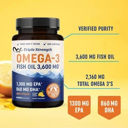 Omega 3 60 capsules fish oil over 2100 milligrams Omega 3 fatty acids | 1300 milligrams EPA+860 milligrams DHA