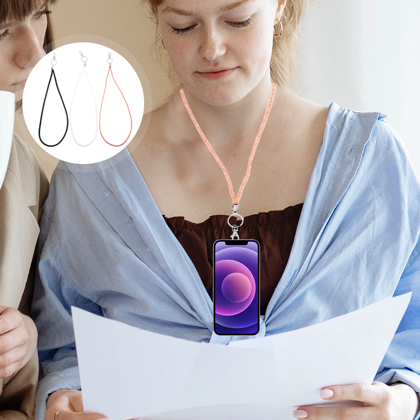 

3pcs Phone Lanyard Lightweight Metal Clasp Breakaway Neck Strap For Keys Id Badge Holder Rhinestone Hanging Rope Work Permit