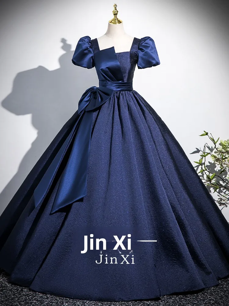 

Синее вечернее платье женское 2025 года, новинка, для выступлений хора, фортепиано, вокала, скрипки, для художественных экзаменов, высококлассное, для ведущих, корейский стиль, с эффектом пузырьков