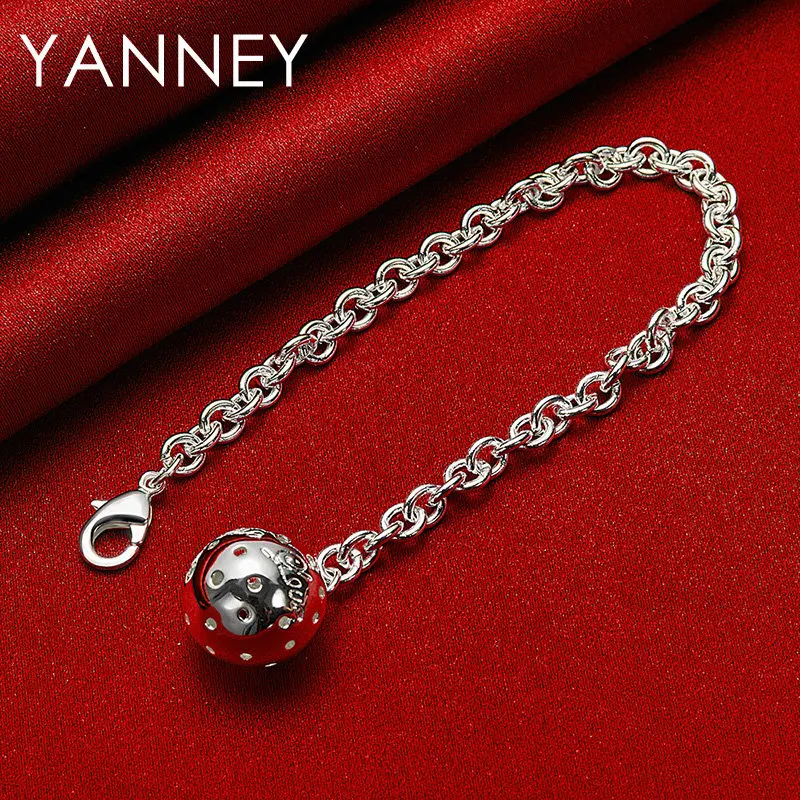 YANNEY Charm 925 Sterling Silver 8 Inches Openwork Ball Pendant Bracelet Women Men Fashion Luxury Party Jewelry Wedding