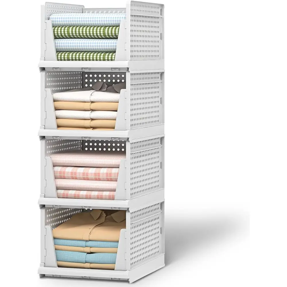 

4-Pack XL Stackable Plastic Closet Organizers with Storage Bins for Home, Ideal for Bathroom, Kitchen, and Office