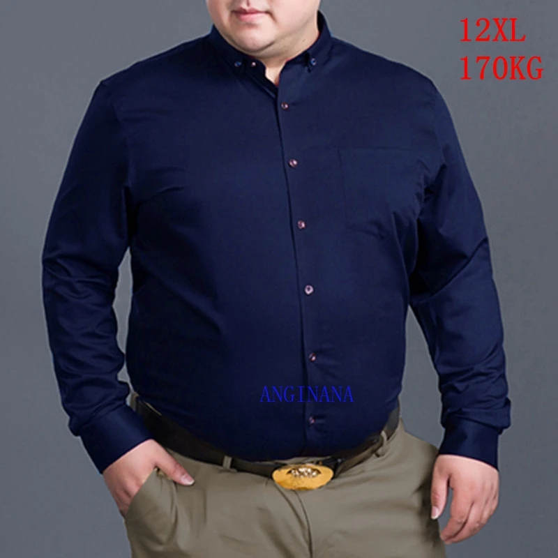 حجم كبير 12xl 170 كجم الرجال قميص طويل الأكمام المتضخم كبير 10xl 9xl 8xl الأعمال الربيع التلبيب قميص أزرق داكن أحمر أبيض أسود