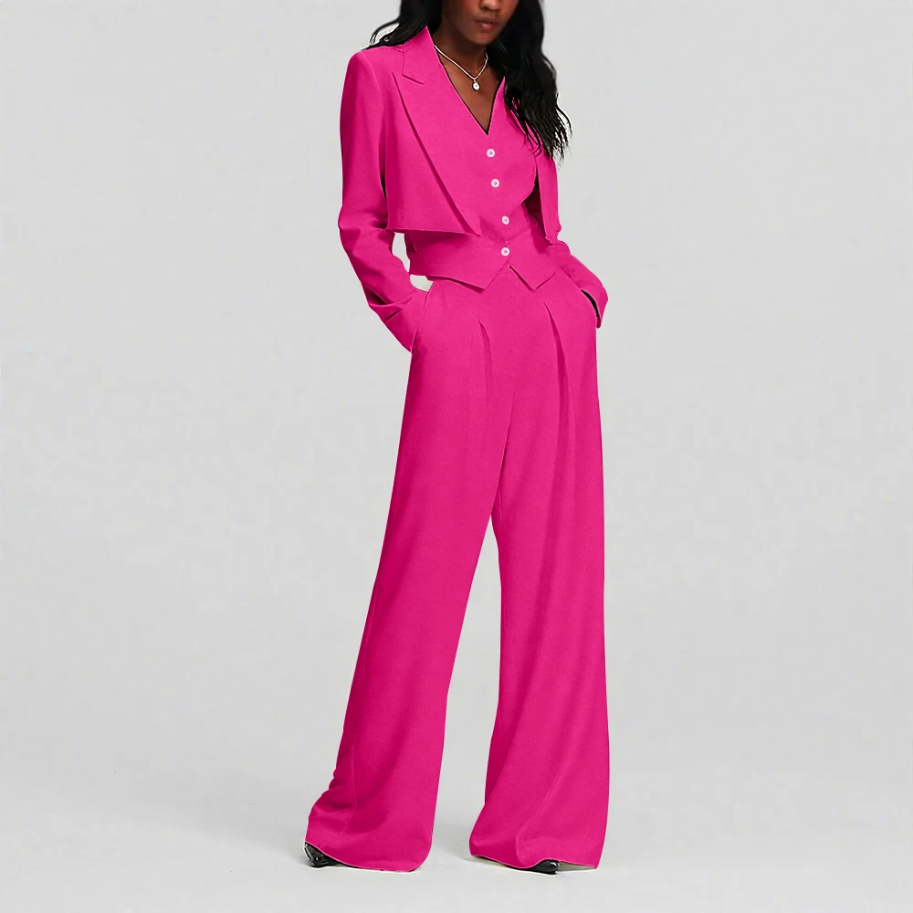 Ensemble trois pièces (Blazer + pantalon + gilet) pour femmes, élégant, blanc ivoire, bouton unique, nouvelle collection