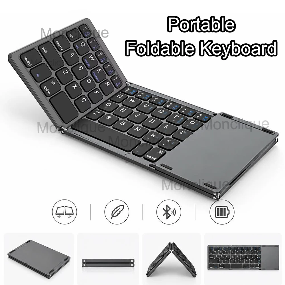 Mini Three Folding Keyboard B033 Portable Wireless Bluetooth Keyboard With Touchpad Android IOS Mobile Phone Tablet Rechargeable