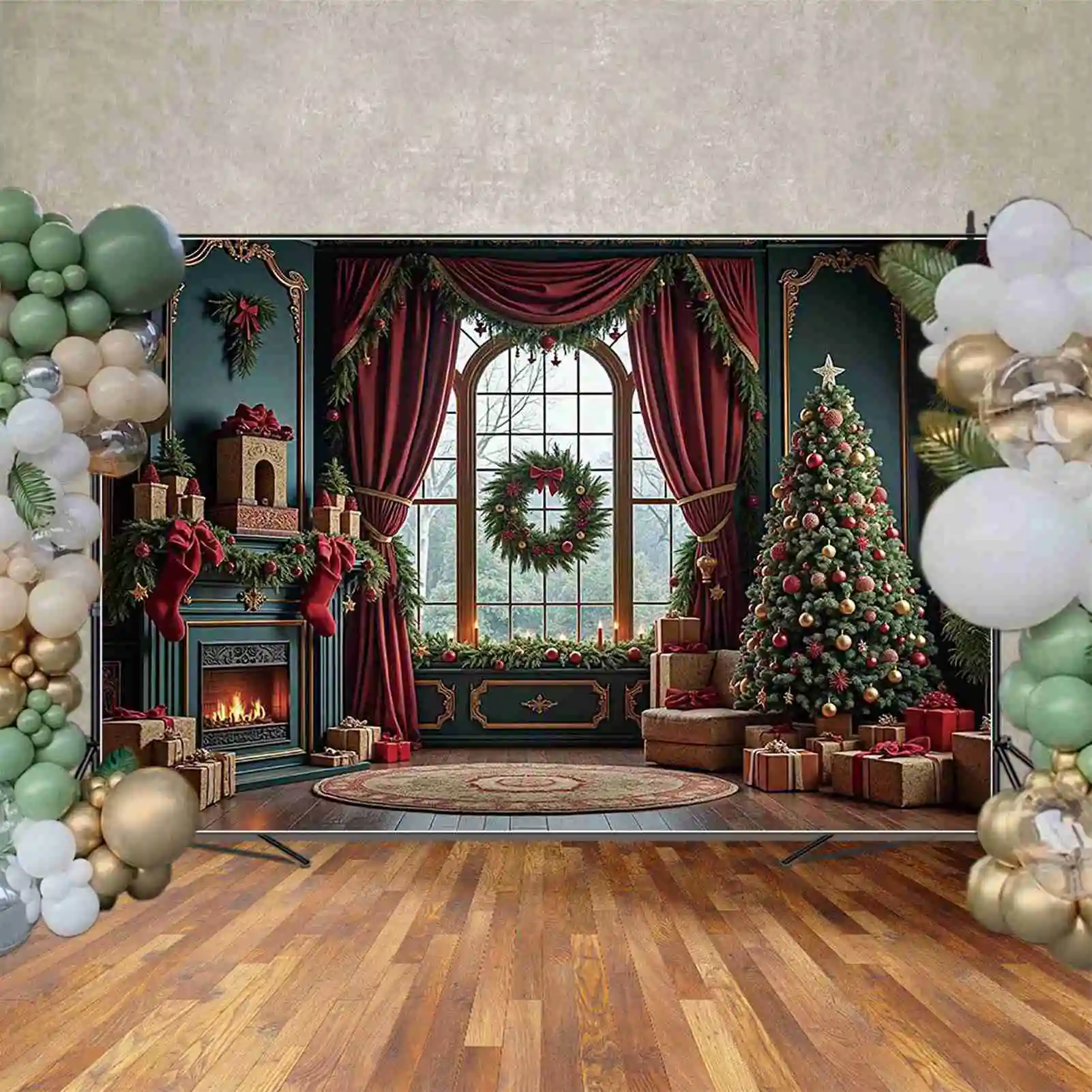 MOON.QG Fondo de decoración navideña fotografía alfombra luz árboles de Navidad sesión fotográfica telón de fondo niños estudio fotomatón Accesorios