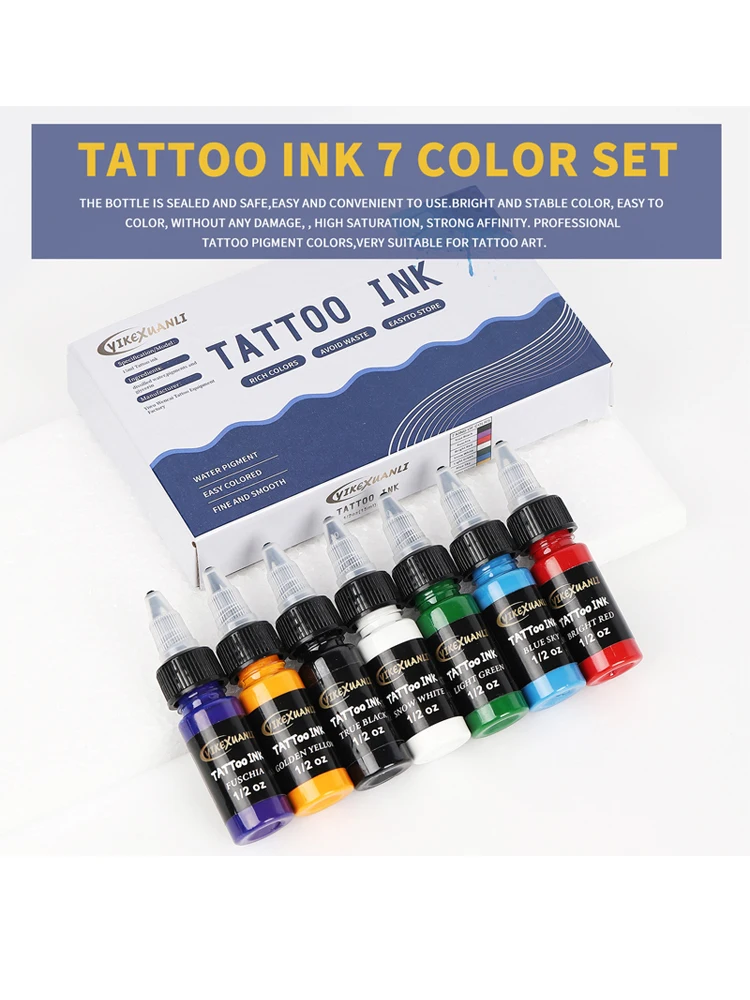 Tattoo Ink 1pcs or 7pcs 1/2 oz 15 ML/Bottle Tattoo Pigment Kits Makeup Cosmetic Skin Body Art for All Levels of Tattoo Artist