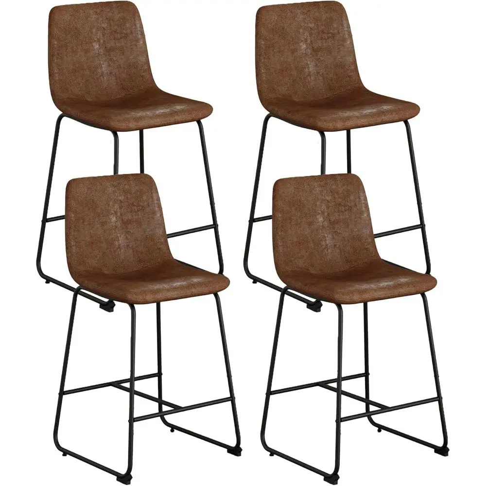 

Set of 4 Suede Counter Height Bar Stools with Footrest and Iron Legs, Suitable for Home Bar or Kitchen Island, Easy to Clean and
