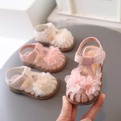 Sandalias Girl Little Flower Princess Sandals 2023 Summer New Baotou Baby Fashion Soft Sole Little Girl Walking Shoes Baby Shoe