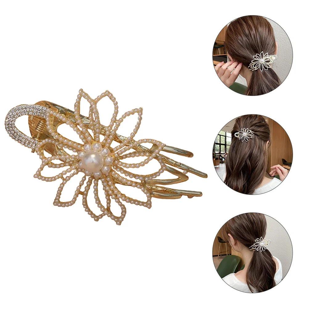 

Rhinestone Pearl Clip Shiny Duckbill Clip For Thick Thin Curly Long Hair Nonslip Ponytail Barrette Bun Holder Wedding