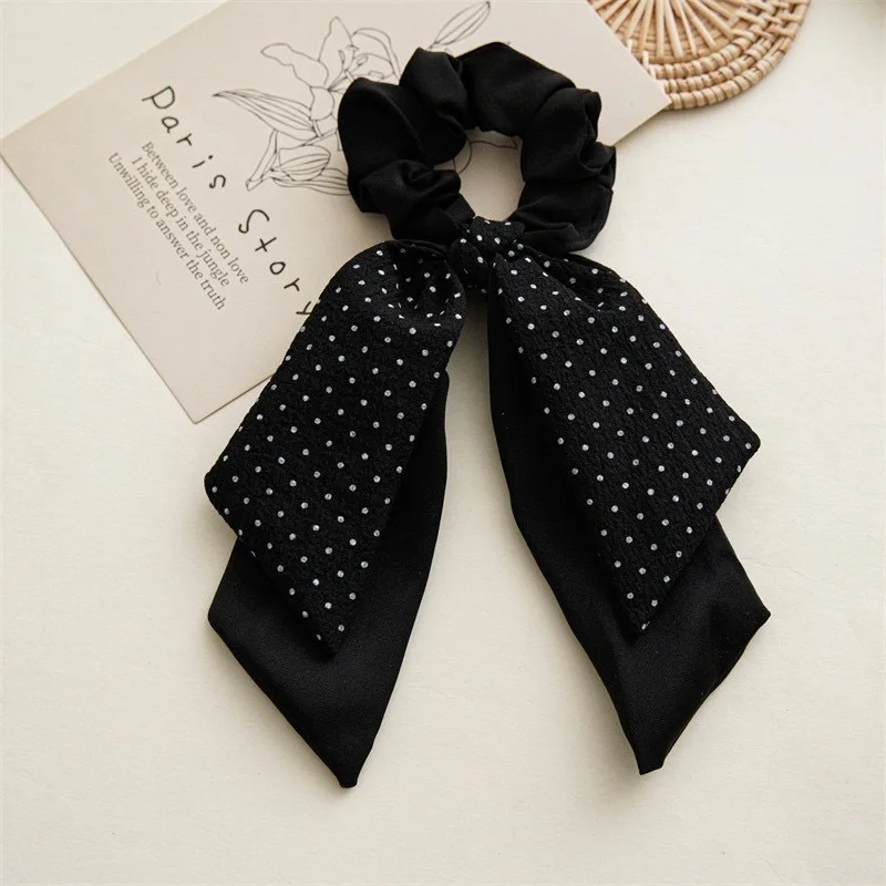 1pc Oversized Polka Dot Ribbon Tail Scrunchie Celebrity Inspired 2026 New High Elastic Hair Tie for Women High Ponytail Bun