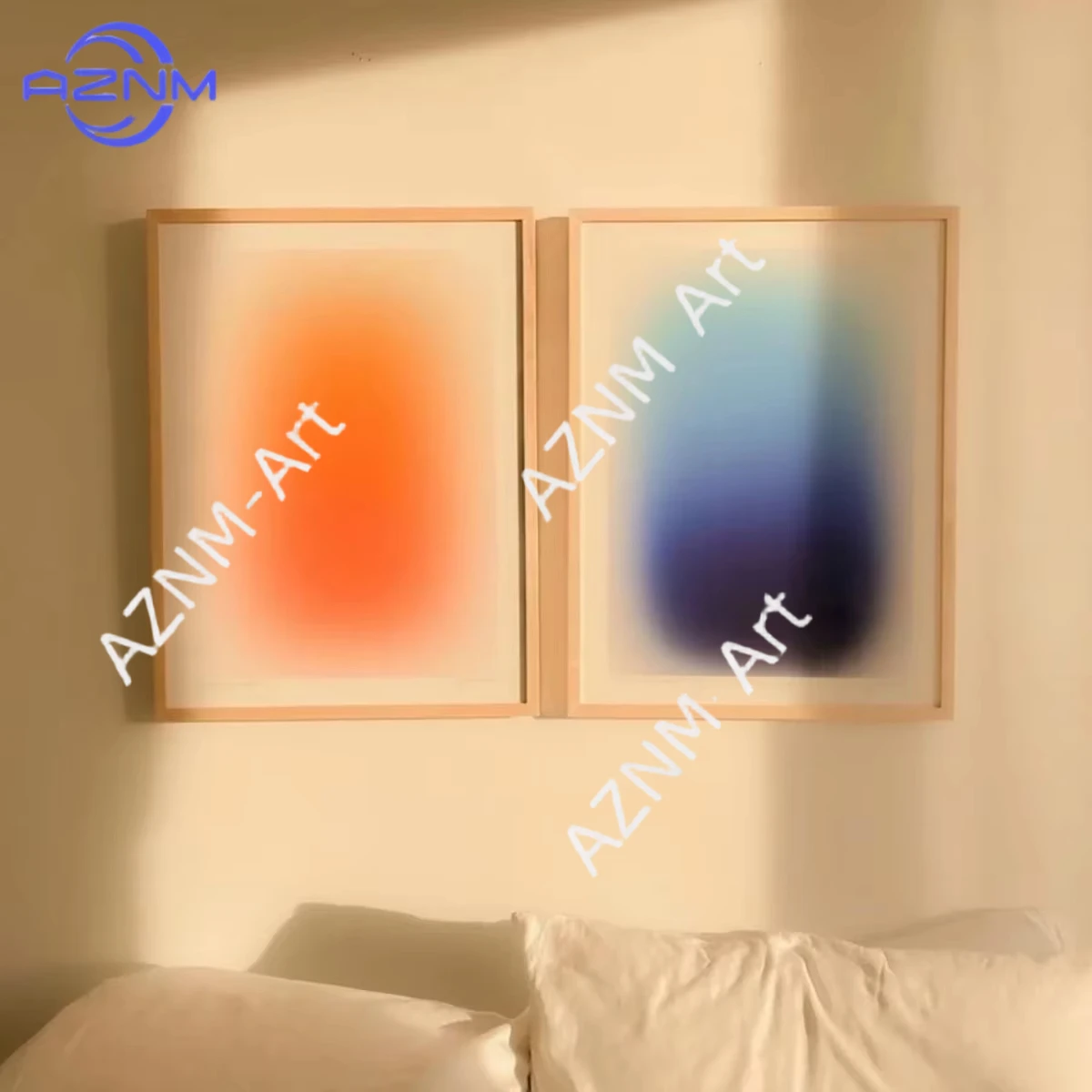 1PC/2PCS Modern Minimalist Wall Art Gradient Swoosh Blue Ora