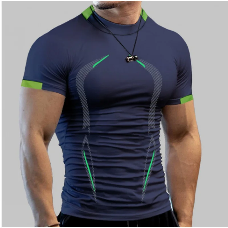 Summer Men's Short Sleeve T-Shirt Workout Training Breathable Quick Dry Shirt Elastic